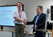 Photograph of Stuart Hawksworth receiving award from the Singapore Hydrogen Fuel Cell Association 