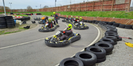 visitors drive the go-karts around the track at Hull Adventure Centre.