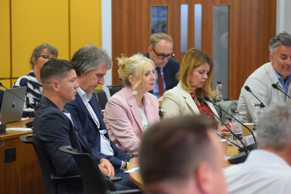 Luke Campbell at a Transport for the North meeting.