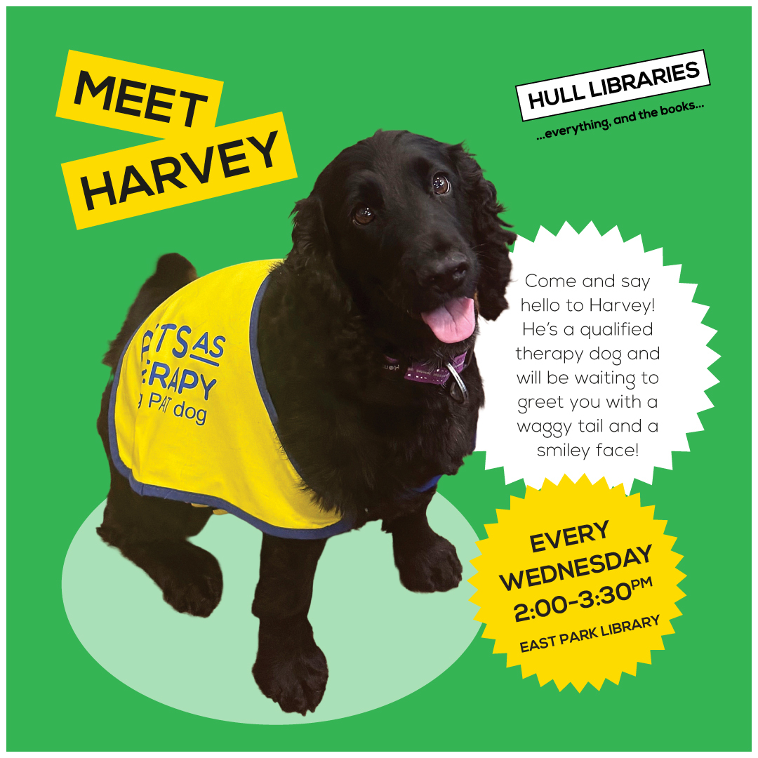 henry the therapy dog at east park library