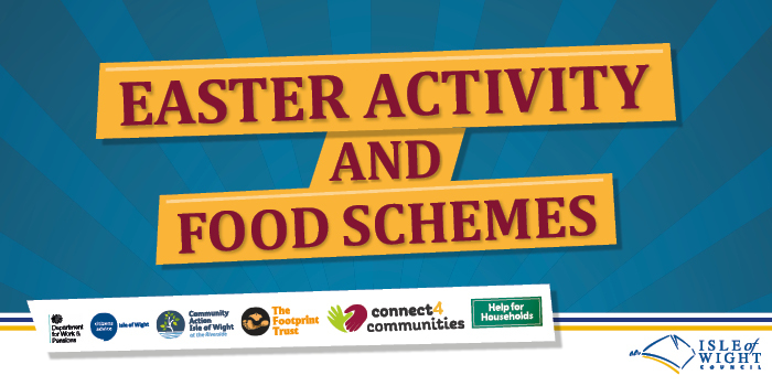 blue background with text Easter activities and food scheme