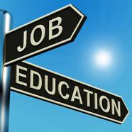Signpost indicating jobs and education
