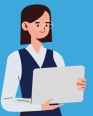 cartoon image of young woman holding laptop