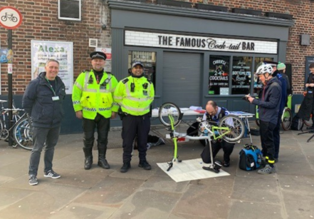Police holding a bike marking event at Highbury and Islington station