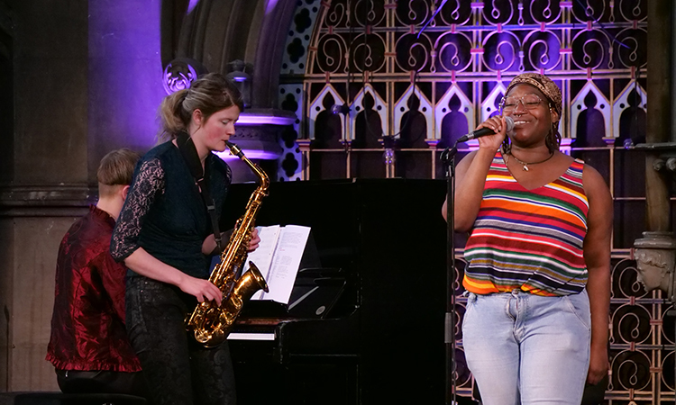 Pianist, saxophoniest and a singer performing at Union Chapel