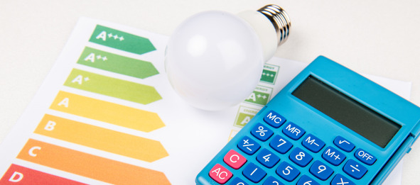 A home energy chart calculator and energy efficient lightbulb