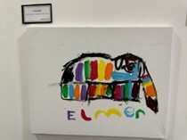 A child's painted picture of Elmer the elephant