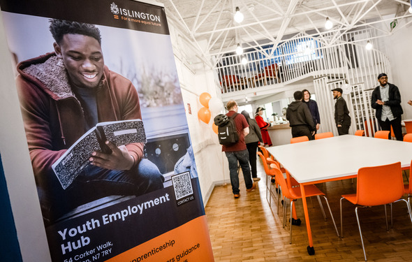 Corker Walk Youth Employment Hub staff and residents talking