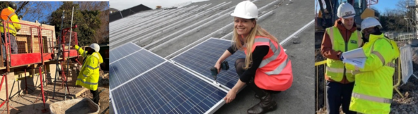 Three Images of women working in construction