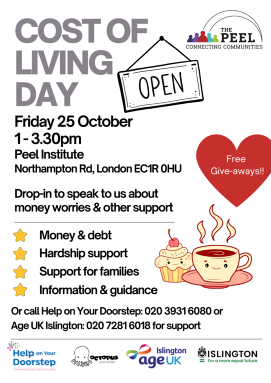 Flyer with information about October cost of living event