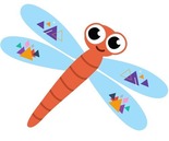 Cartoon dragonfly with geometric designs on its wings
