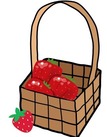 Simple graphic of a woven basket with strawberries in it