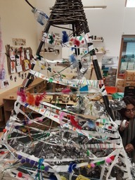 A wooden tree made by children