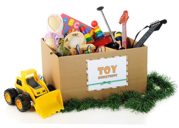 cardboard box full of toys for children