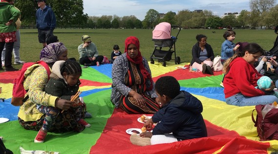 Lambeth Sanctuary Seekers take part in activities in Brockwell Park