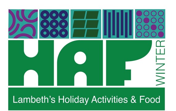 Lambeth HAF logo saying Lambeth's Holiday Activities & Food 