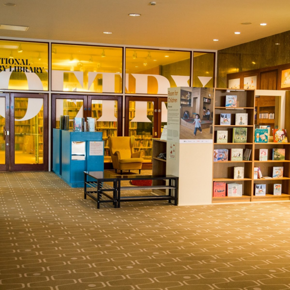 Image of the outside window of  National Poetry Library 