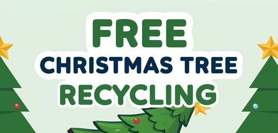 Christmas Tree recycling graphic with animated bin lorry and worker collecting Christmas Tree