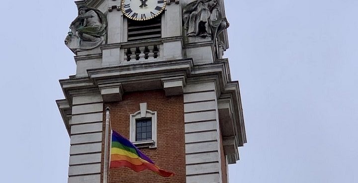 Rainbow flag at flying at Lambeth Town Hall