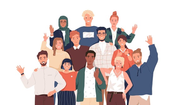 illustration of a group of people waving 