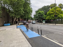 Blue paint on cycle lane 