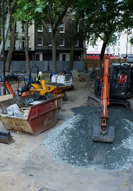 View of work taking place in Princes Circus, people using diggers