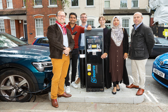 Cllr Adam Harrison and other guests at the unveiling of the new EV chargers