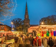 Romford Market Christmas lights and church