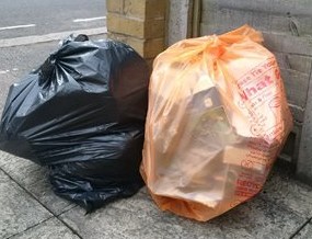 Rubbish sacks one black one orange