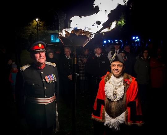 Mayor and Lord Lieutenant at Beacon lighting event