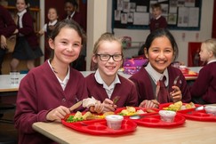 Schoolchildren eating school lunch 2019