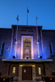 Town Hall lit up in blue April 2020