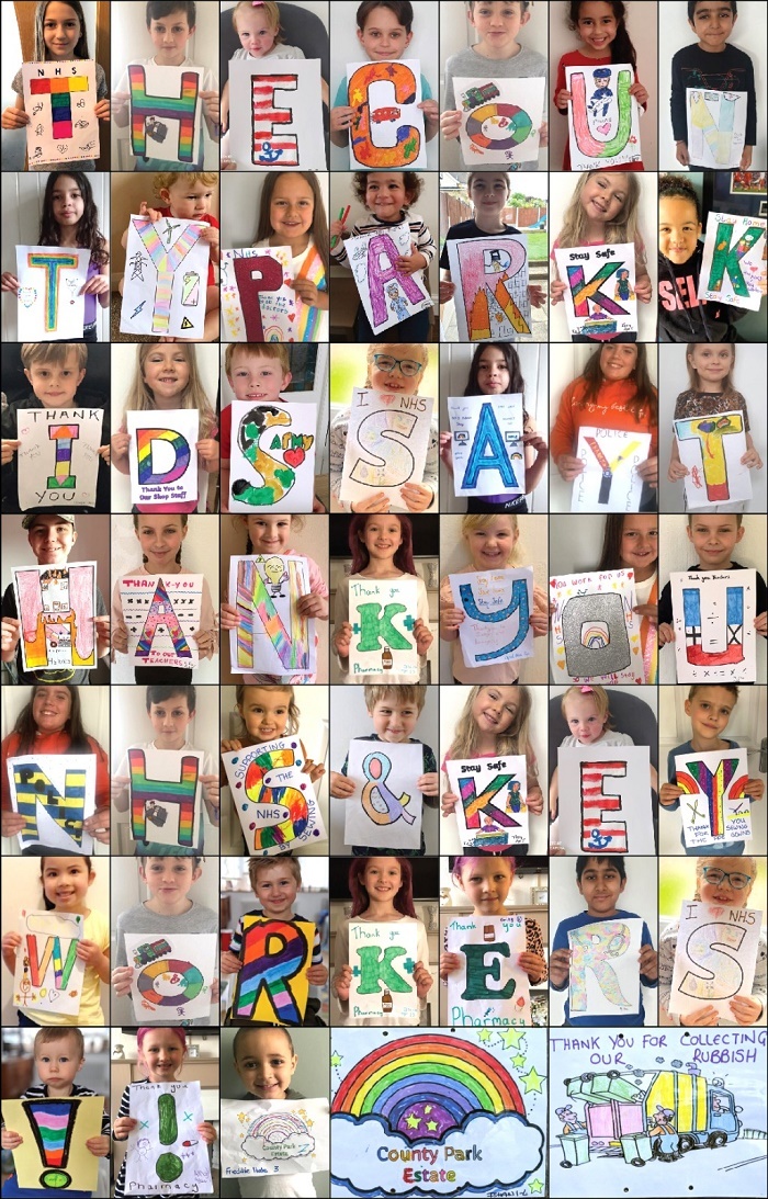 County Park estate kids with signs
