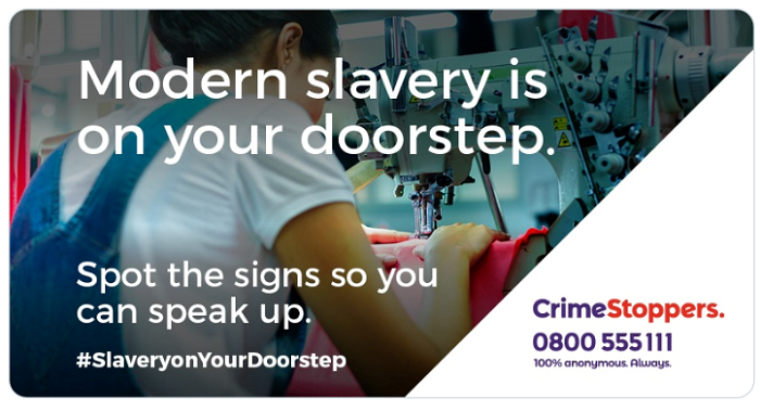 Modern day slavery banner Crimestoppers Juky 2020