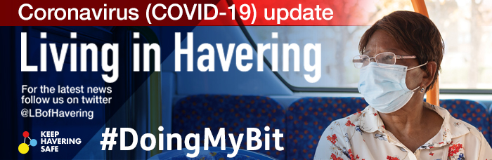 Living in Havering DMB masthead woman on bus with mask