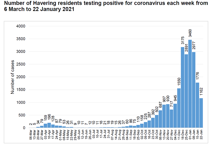 Graph of Covid infections 22 Jan 2021