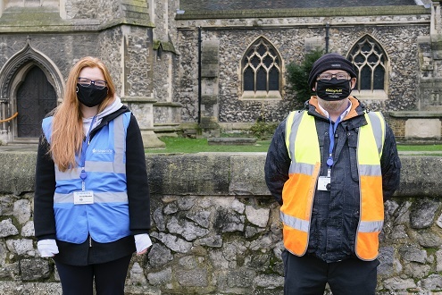 Romford BID ambassadors acting as Covid marshals, Feb 2021