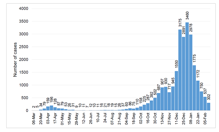 Infections graph to 12 Feb 2021
