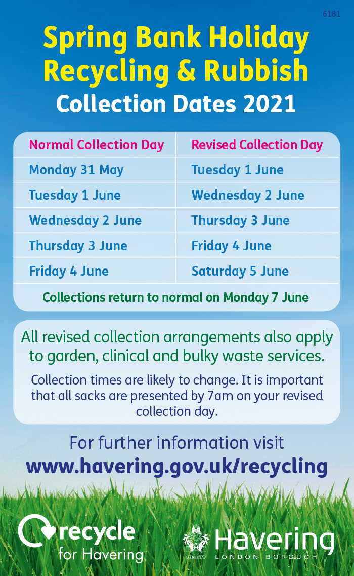 End May bank holiday refuse collections poster 2021