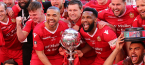 Hornchurch FC celebrating with FA Trophy Cup 22 May 2021