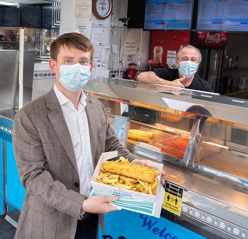 Leader buying fish and chips June 2021