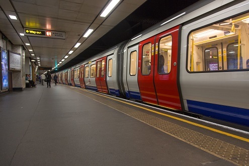 Tube train at station