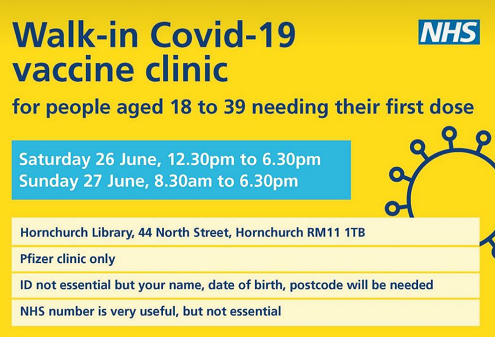 Walk in clinics for vaccinations June 2021