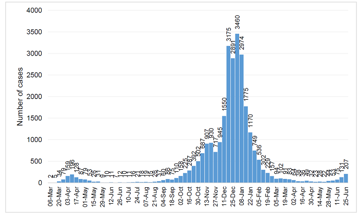 COVID infections graph 25 June 2021
