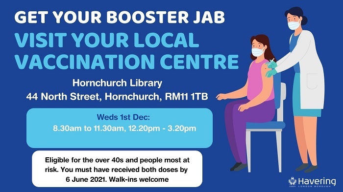 Booster dose banner Weds Hornchurch library