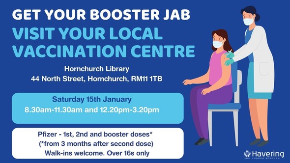 Hornchurch walk in jabs banner 15 Jan 2022