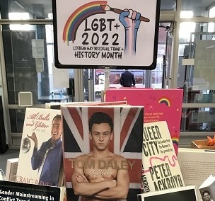 LBGT+ books library display Feb 2022