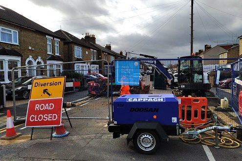 Roadworks in Como Street Romford Feb 2022