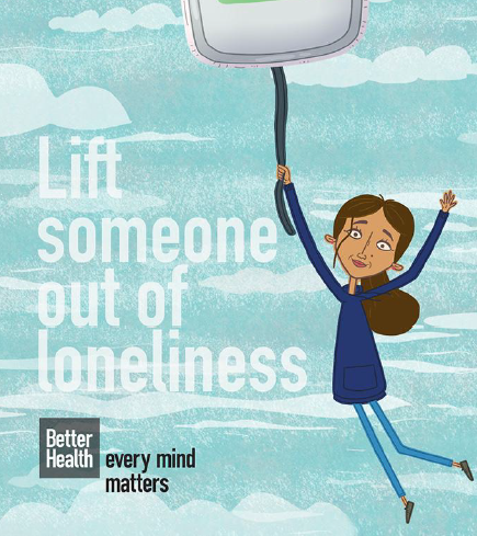 Help lift someone out of lineliness campaign graphic with cartoon showing girl holding a mobile phone