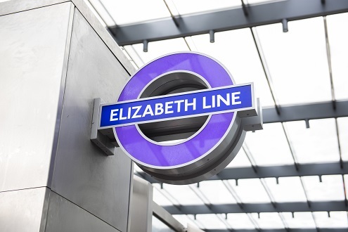 Elizabeth Line roundel sign at a station